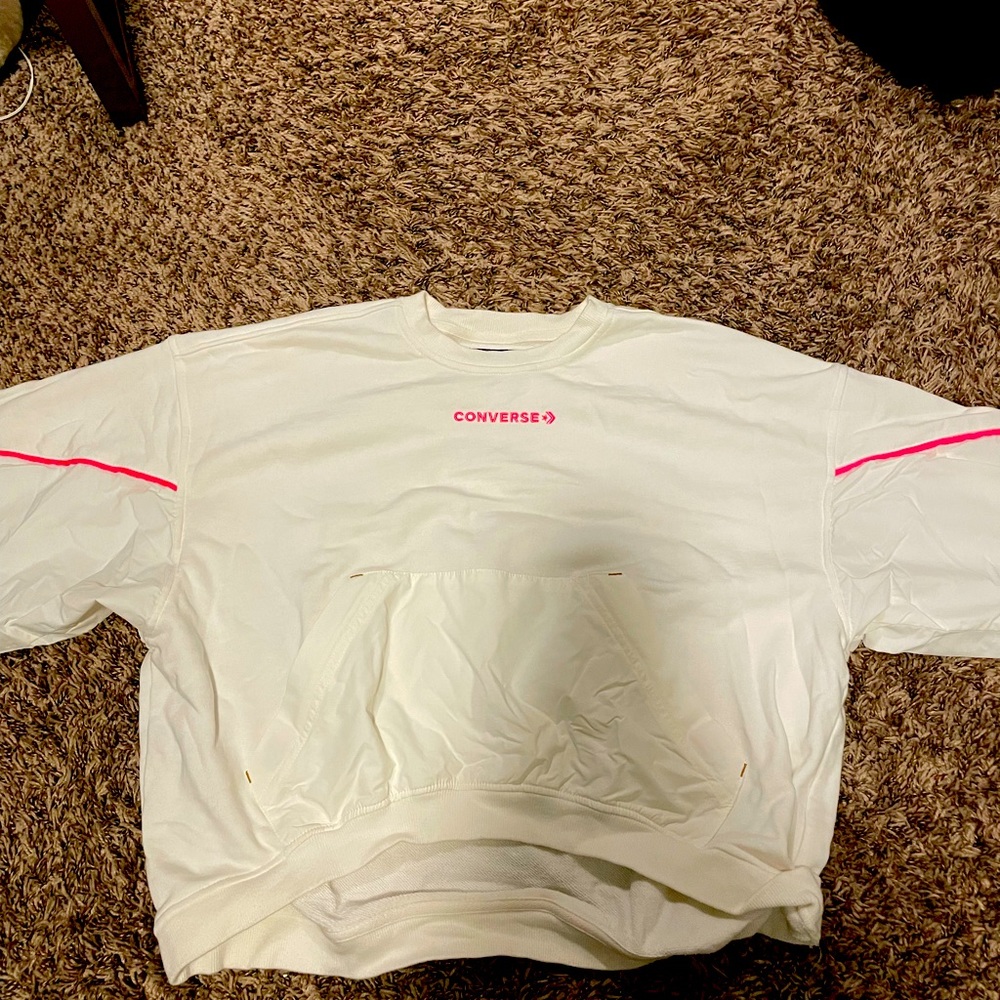 Pink and white crew neck sweatshirt, converse, size medium